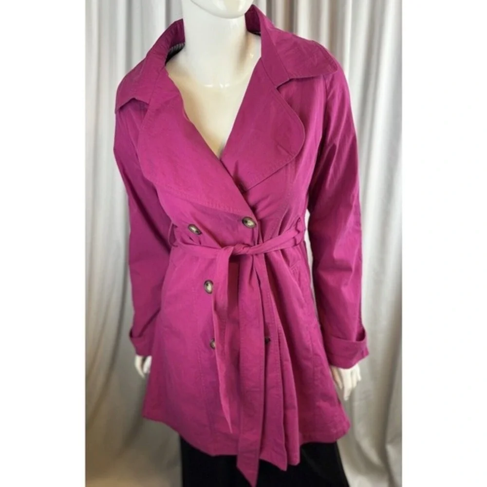 FOR CYNTHIA Womens‎ Double Breasted Belted Trench Coat Hot Pink Size L
